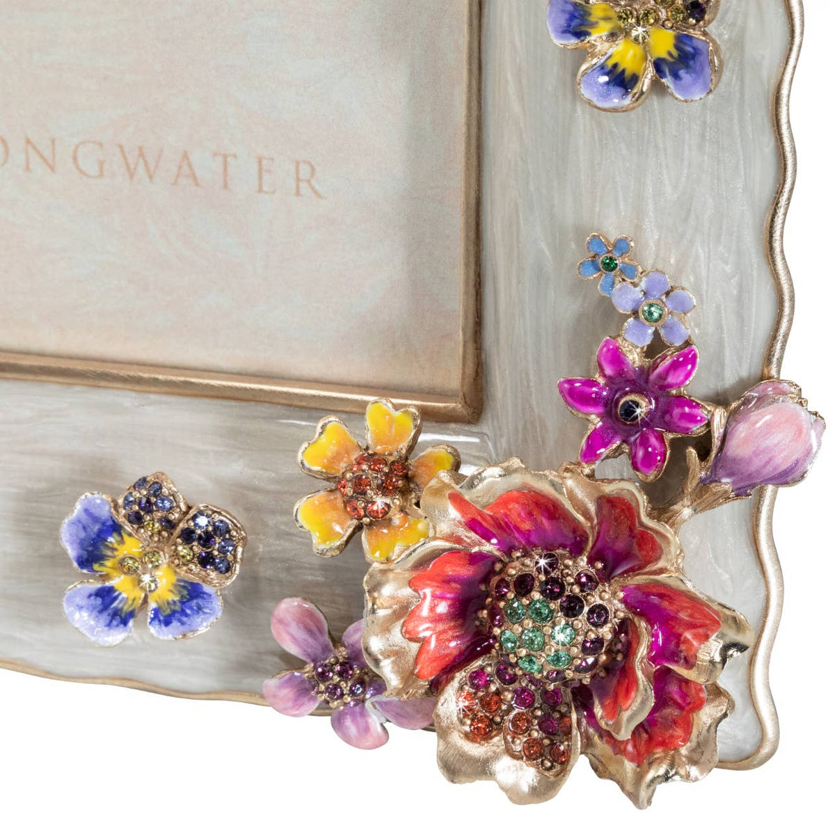 Jay Strongwater Ainsley Flower Bouquet Floral 5" x 7" Swarovski Crystal Enamel Picture Frame, Flora
