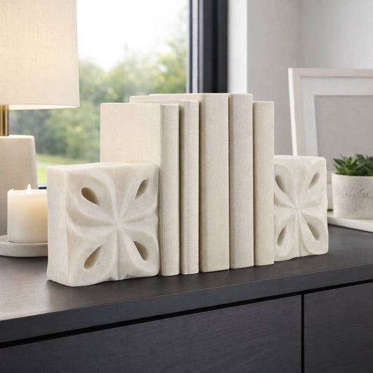 Decorative Bookends Set of 2 - White Resin Square, 12 in.