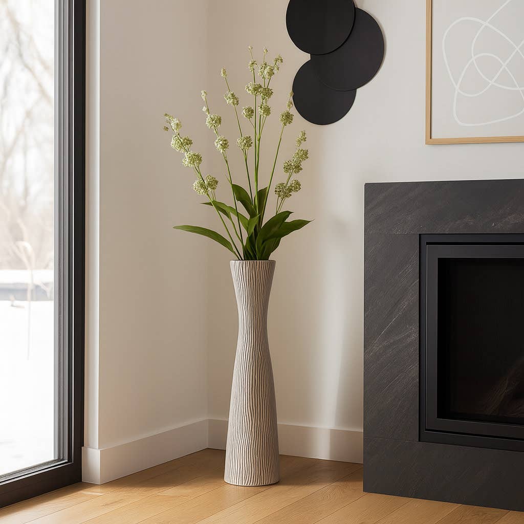 Floor Vase - Black/White Ceramic Tall Silhouette, 31 in.