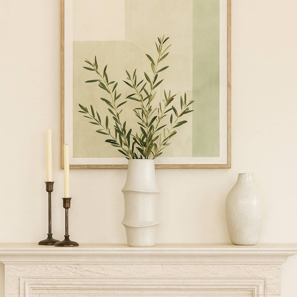 Decorative Vase - Ivory Ceramic Unique Sculptural, 15 in.