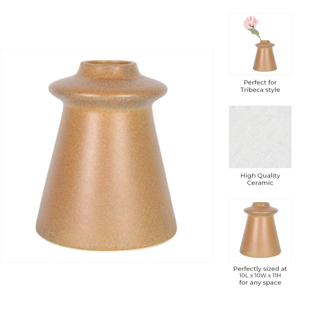 Decorative Vase - Brown Ceramic Small Tribeca Design, 11 in.
