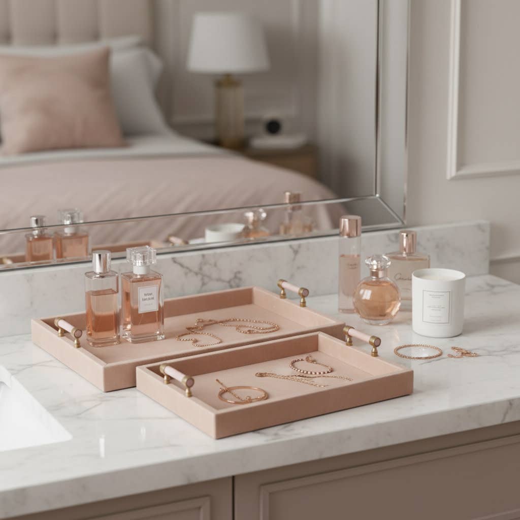 Decorative Trays Set of 2 - Tan Wood Selenite, 20/17 in.