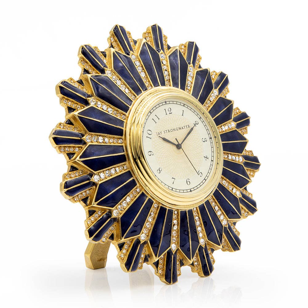 Jay Strongwater Clarence Art Deco Bumble Bee Swarovski Crystal Enamel Gold-Finished Table Clock, Delft Garden