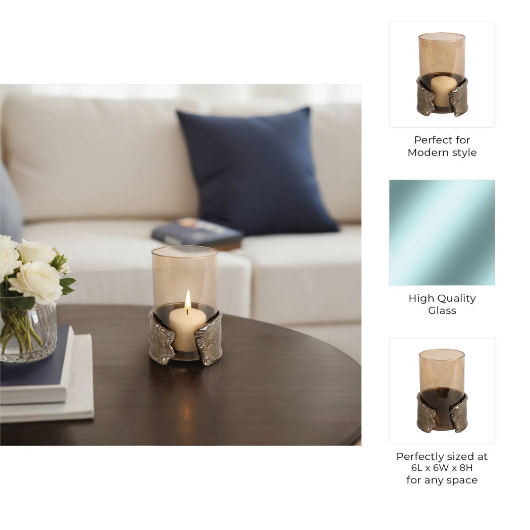 Candle Holder - Brown Glass Transitional Style, 8 in.