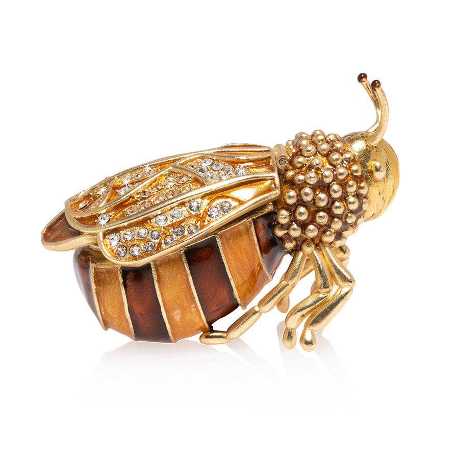 Jay Strongwater Winnie Honey Bee Decorative Box, Pink Swarovski Crystal Enamel Gold-Finished