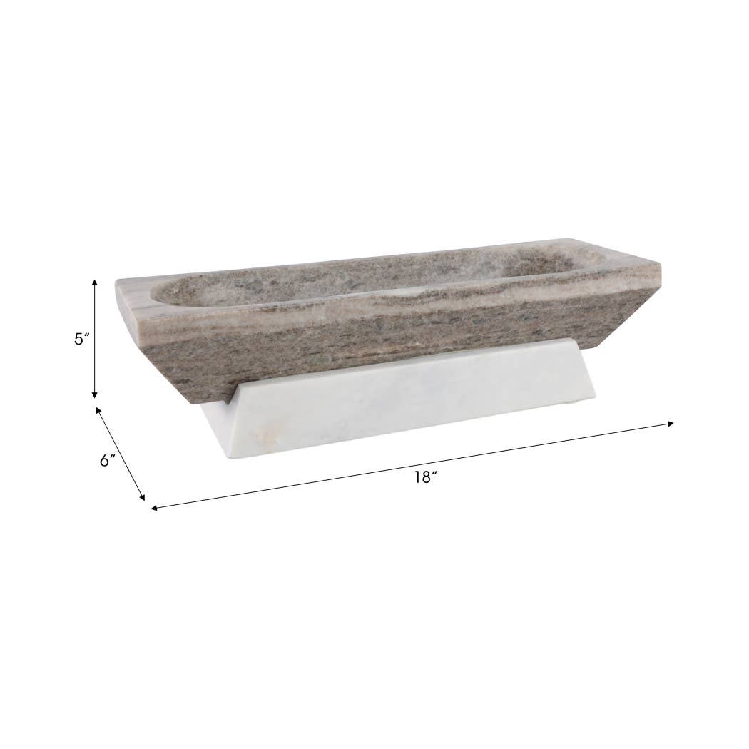 Decorative Bowl - Ivory Marble Rectangular Design, 18 in.