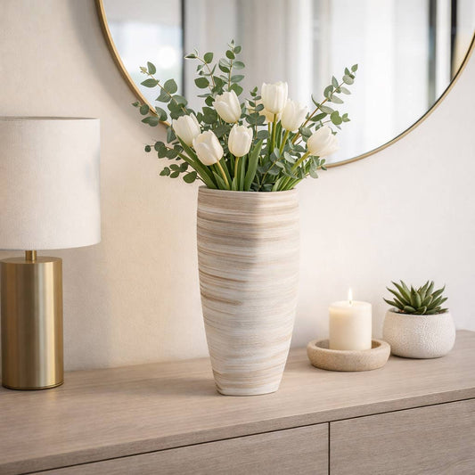 Decorative Vase - Ivory Porcelain 3D Printed, 18 in.