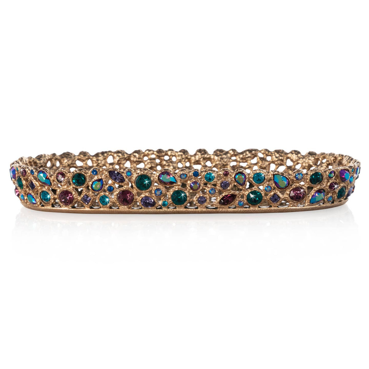 Jay Strongwater Julius Bejeweled Swarovski Crystal Enamel Gold-Finished Decorative Tray, Peacock