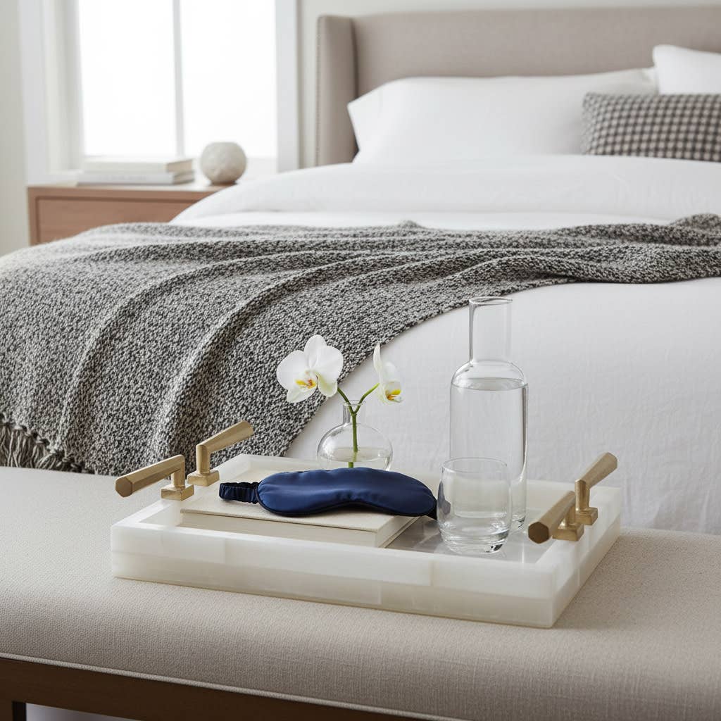 Decorative Tray - Gold & White Selenite Stone, 14 in.