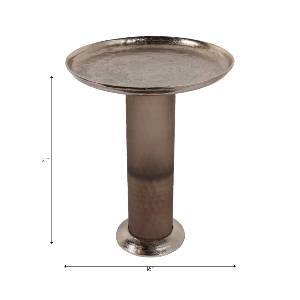 Side Table - Gold Glass Metal Textured Pedestal Base, 21 in.