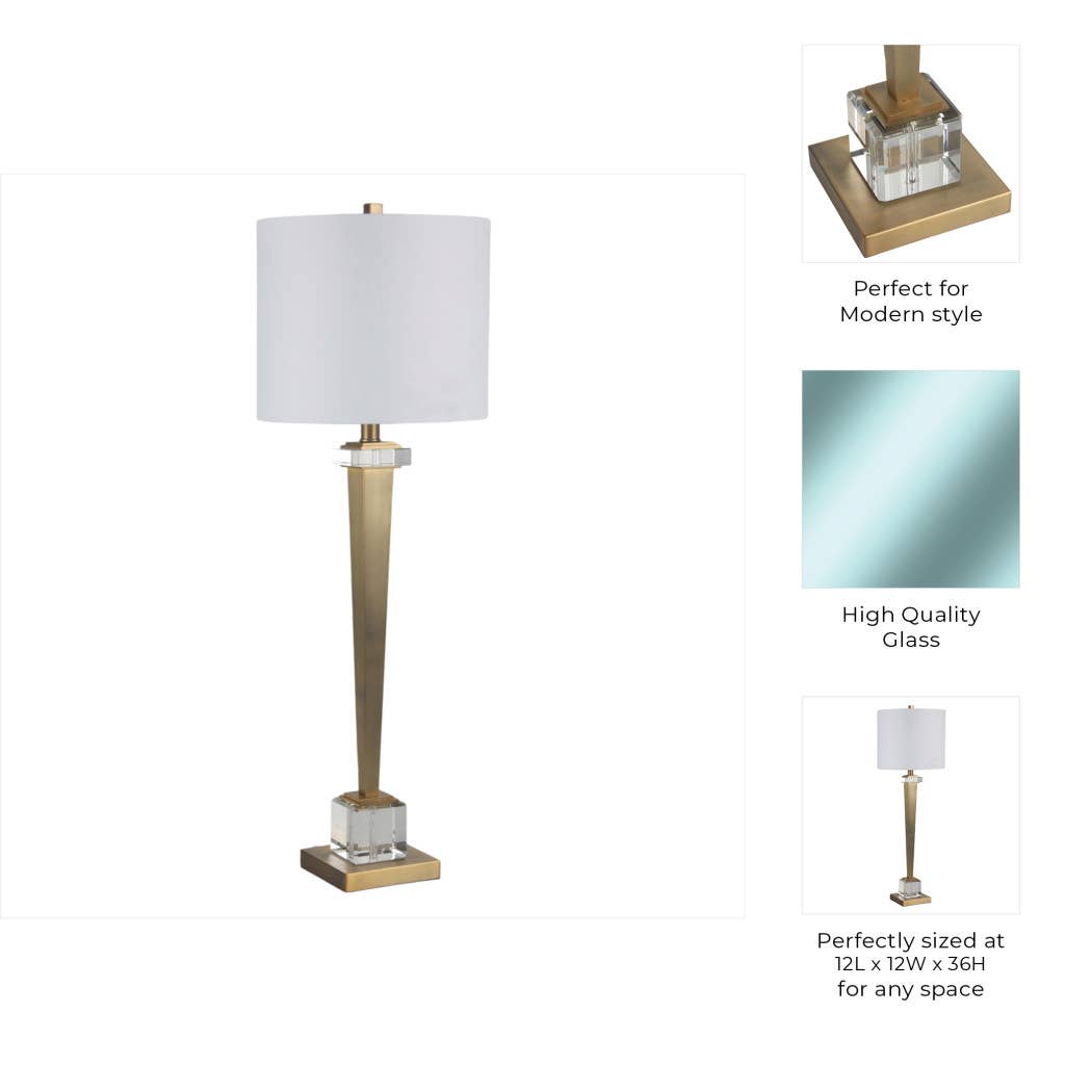 Table Lamp - Gold Glass Metal Base Metallic Finish, 35 in.