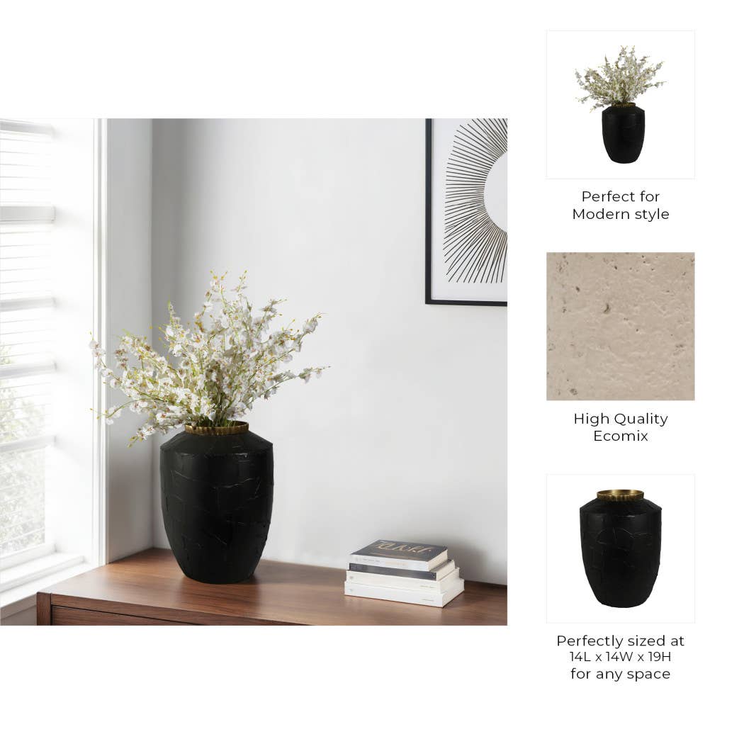Decorative Vase - Black Ceramic Small Matte Finish, 19 in.