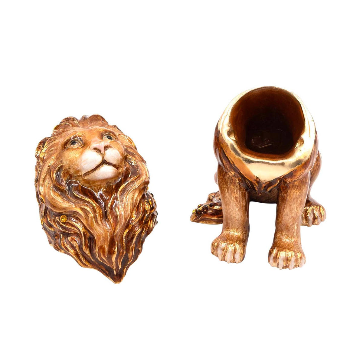 Jay Strongwater Mira Majestic Lion Decorative Box, Gold Crystal Enamel Gold-Finished