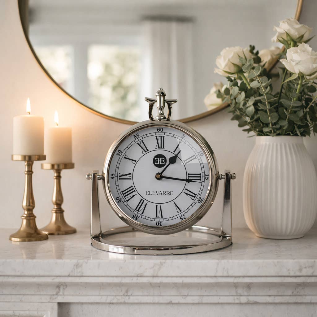 Desk Clock - Silver Aluminum with Pivot Stand, 10 in.
