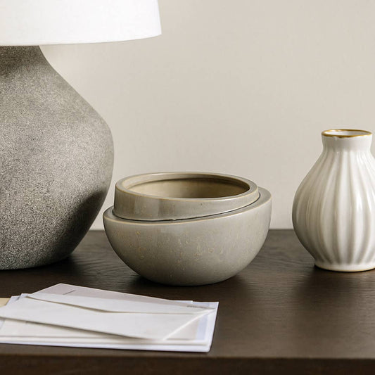 Decorative Bowl - Gray Ceramic Modern Round Layered, 9 in.