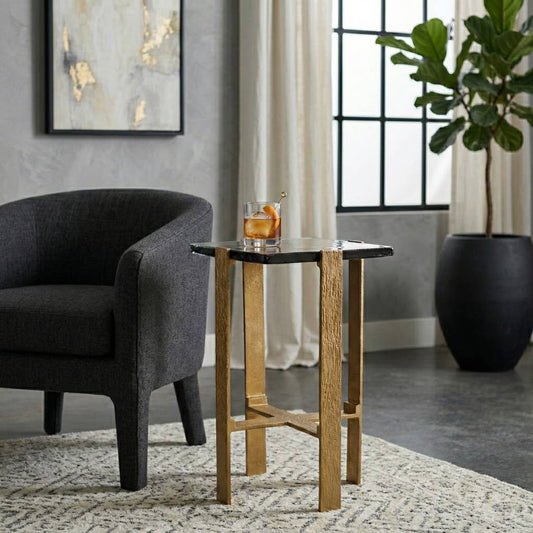 Side Table - Gold Glass Square Top with Metall Frame, 24 in.