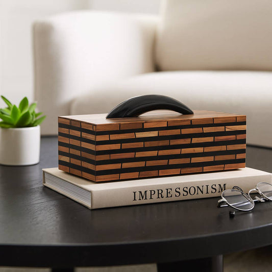 Decorative Box - Brown Resin Brick-Pattern with Lid, 17 in.