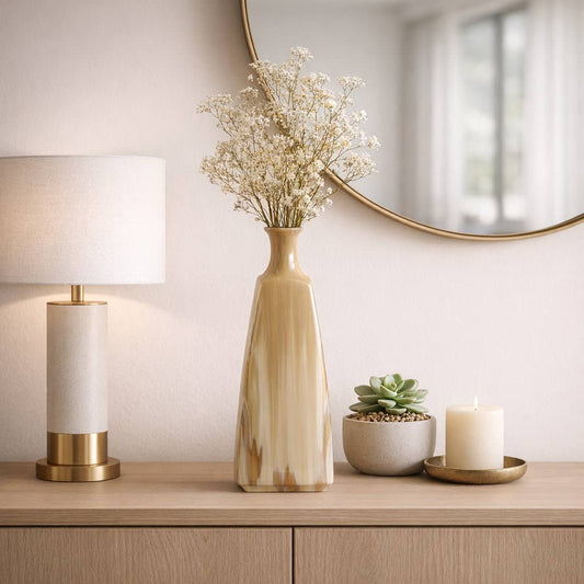 Decorative Vase - Ivory Ceramic Two-Tone Glazed, 16 in.