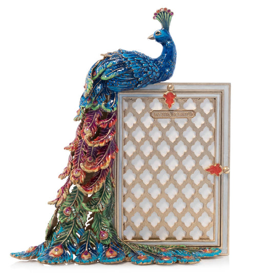 Jay Strongwater Eve Rainbow Peacock 4" x 6" Swarovski Crystal Enamel Picture Frame