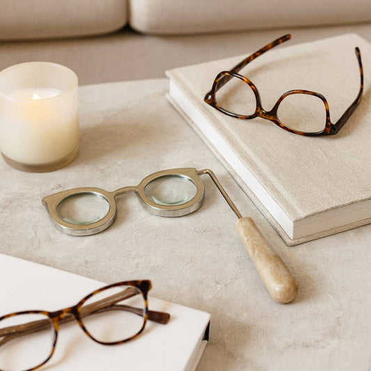 Sculpture - Silver Marble Handle Magnifying Glasses, 8 in.