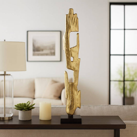 Decorative Object - Gold Metal Wood Post Statue, 32 in.