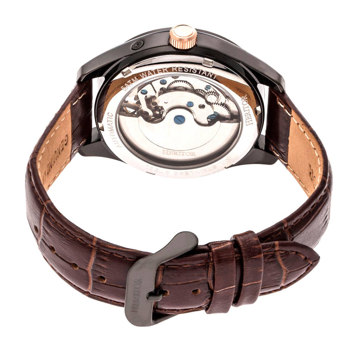 Heritor Sebastian Men's Automatic Semi-Skeleton Leather Watch, Style HERHR6906