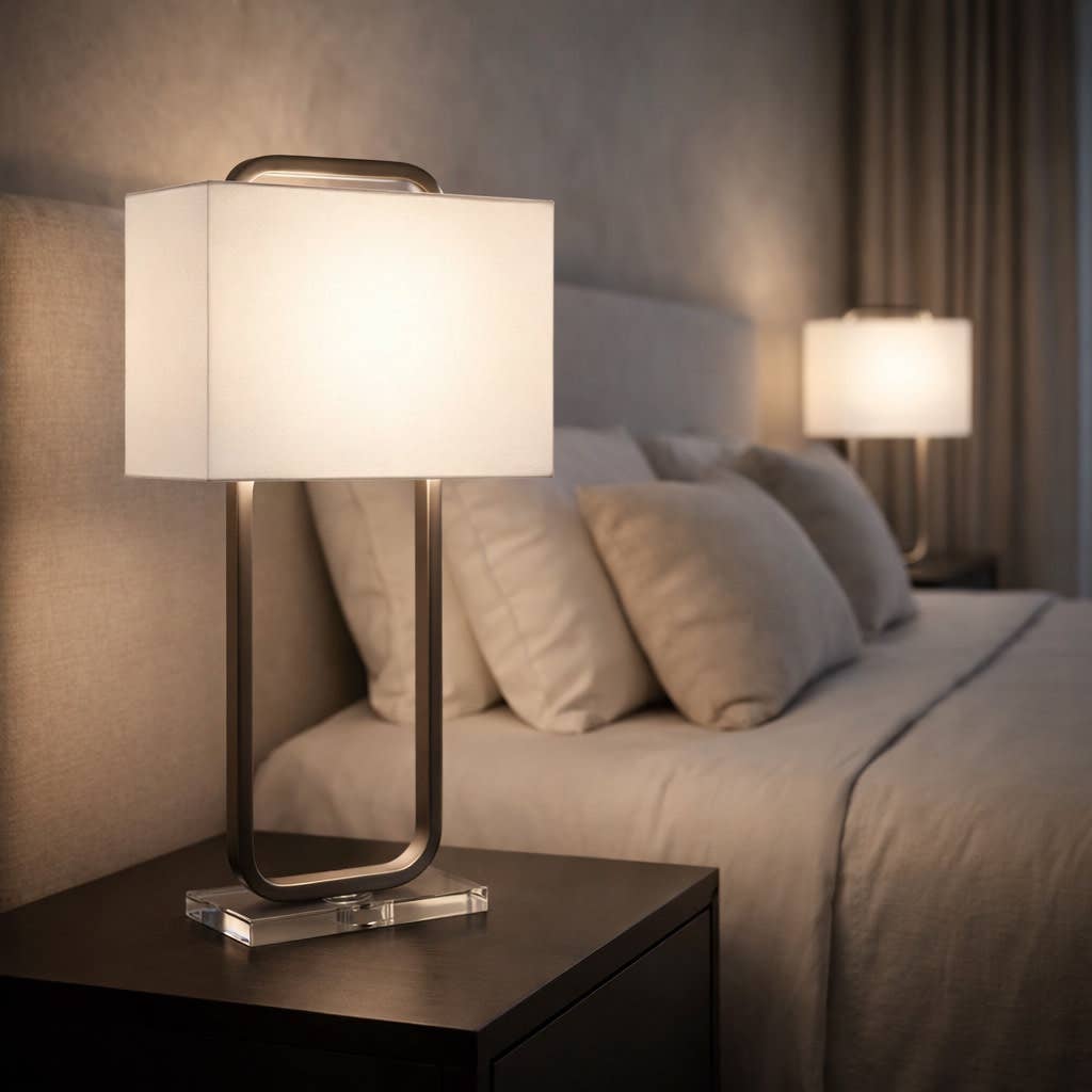 Table Lamp - Bronze Metal Loop with Glass Base, 25 in.