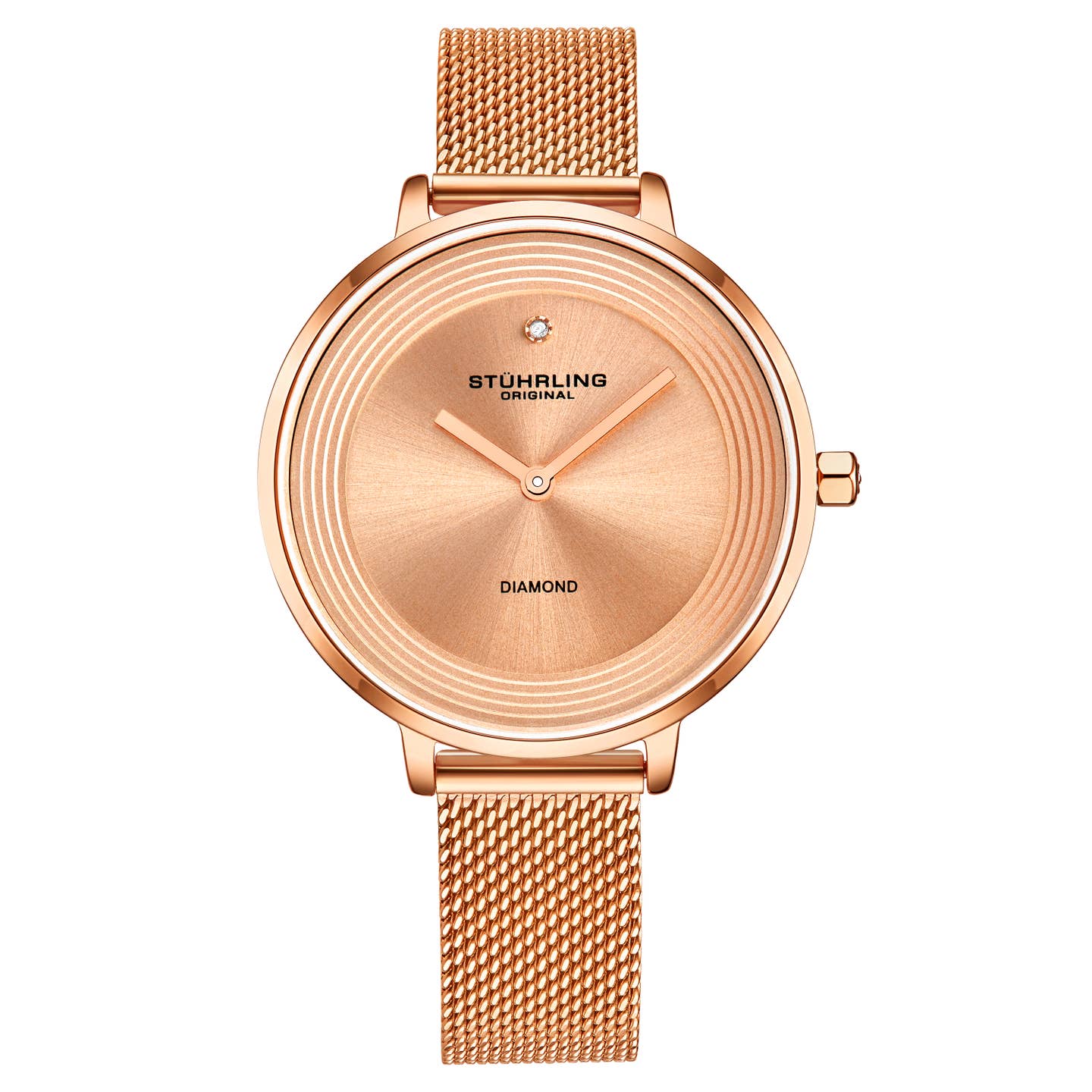 Stuhrling Original Symphony Women's Quartz Watch, 37mm, Rose Gold-Tone Dial, Rose Gold-Tone Mesh Bracelet, Diamond Accents