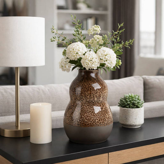 Decorative Vase - Brown Ceramic Speckled Glaze, 12 in.