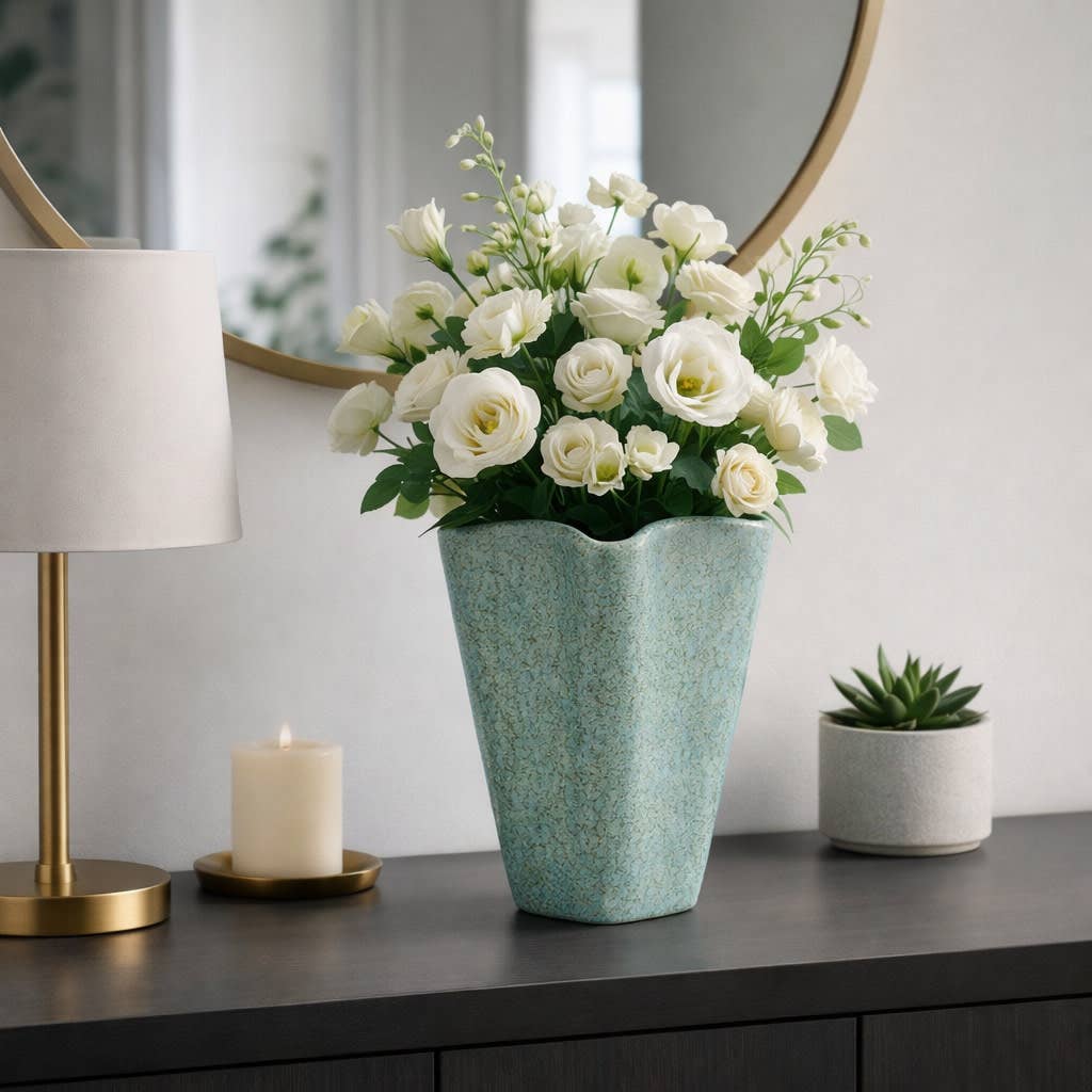 Decorative Vase - Green Ceramic Modern Textured, 13 in.