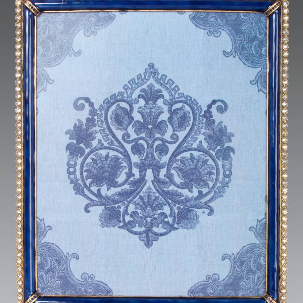 Jay Strongwater Laetitia Stone Edge Floral 8" x 10" Crystal Enamel Picture Frame, Delft Garden