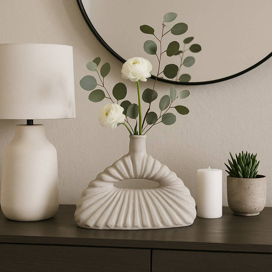 Decorative Vase - Ivory Ceramic Styling Short, 12 in.