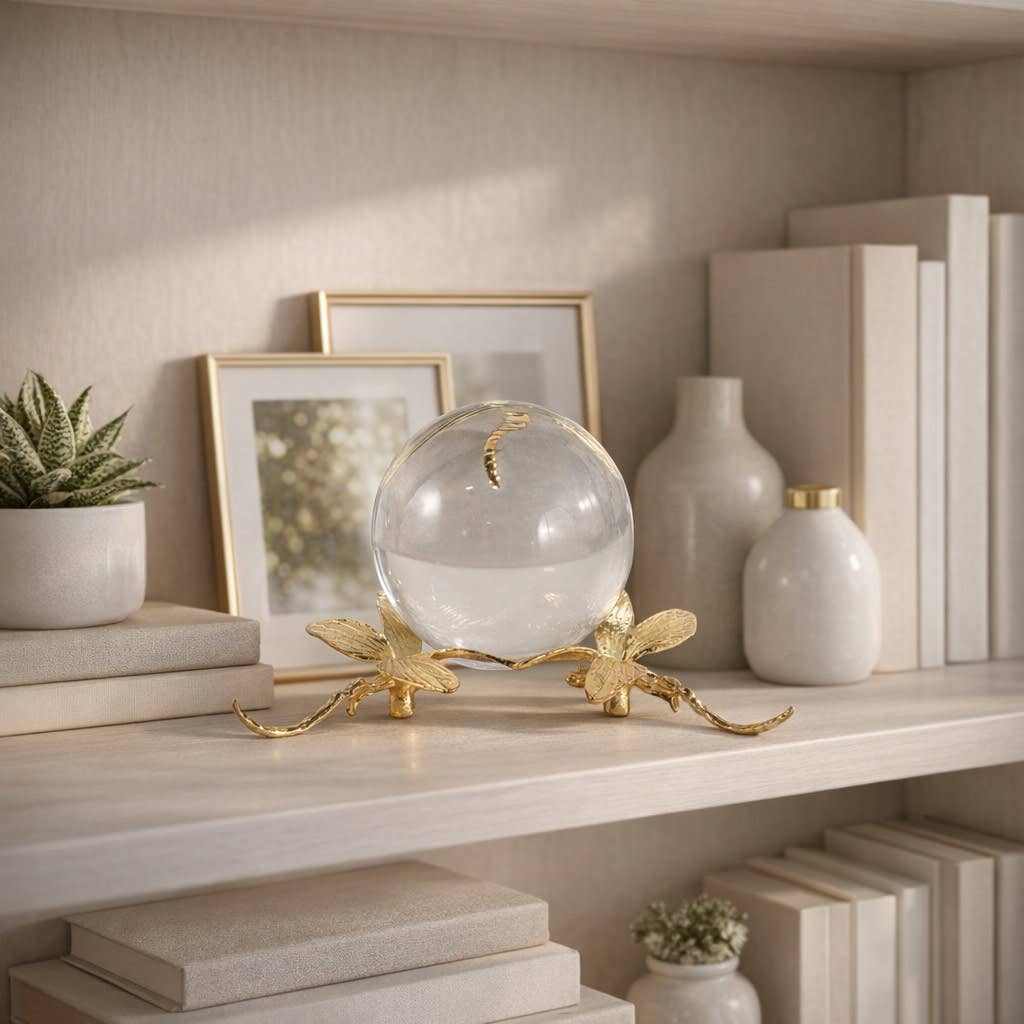 Decorative Object - Gold/Clear Crystal Dragonfly Orb, 4 in.