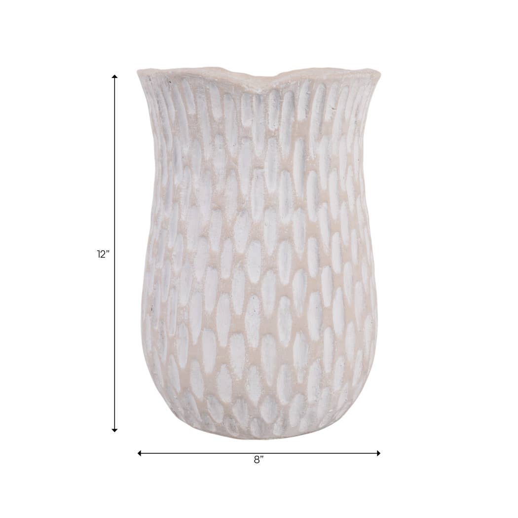 Decorative Vase - Ivory Ceramic Textured Patterned, 12 in.