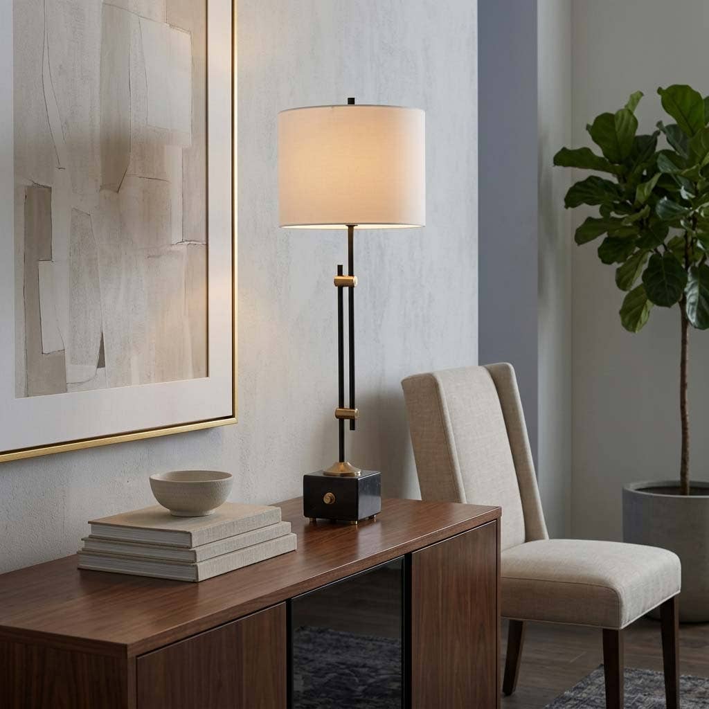 Table Lamp - Gold/Black Metal Marble Dual-Rod Base, 36 in.