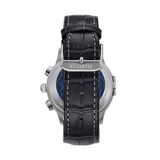 Heritor Apostle Leather Band Men's Automatic Day-Date Leather Watch, Black/Blue
