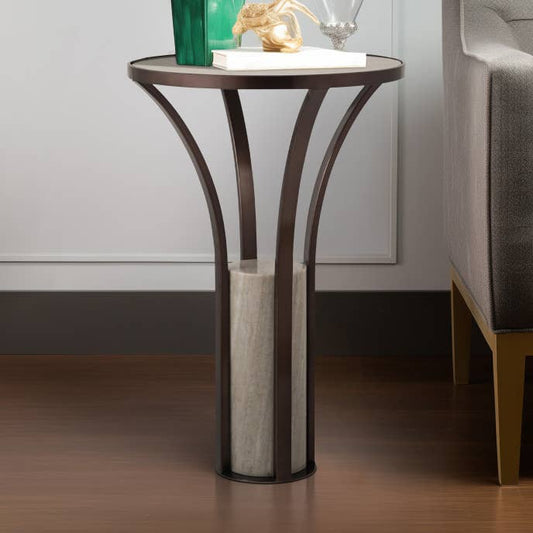 Side Table - Bronze Marble Top Cylindrical Pedestal, 24 in.