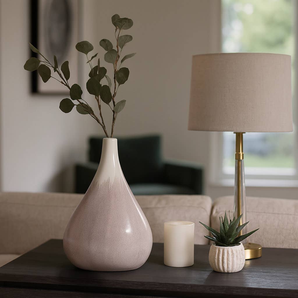 Decorative Vase - Tan Ceramic Sculptural Teardrop, 12 in.