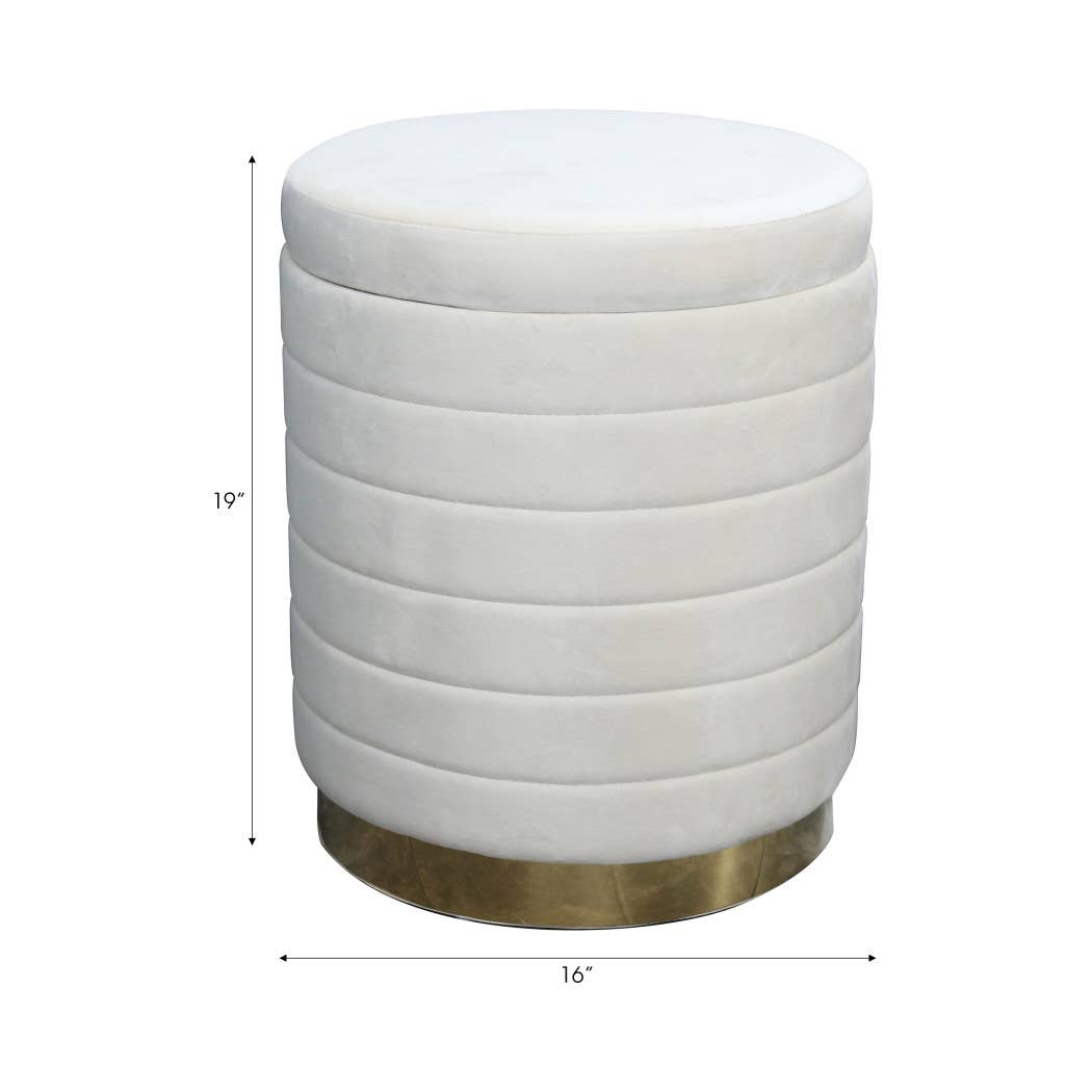 Stool - Cream Velvet Upholstery Backless with Storage, 19 in