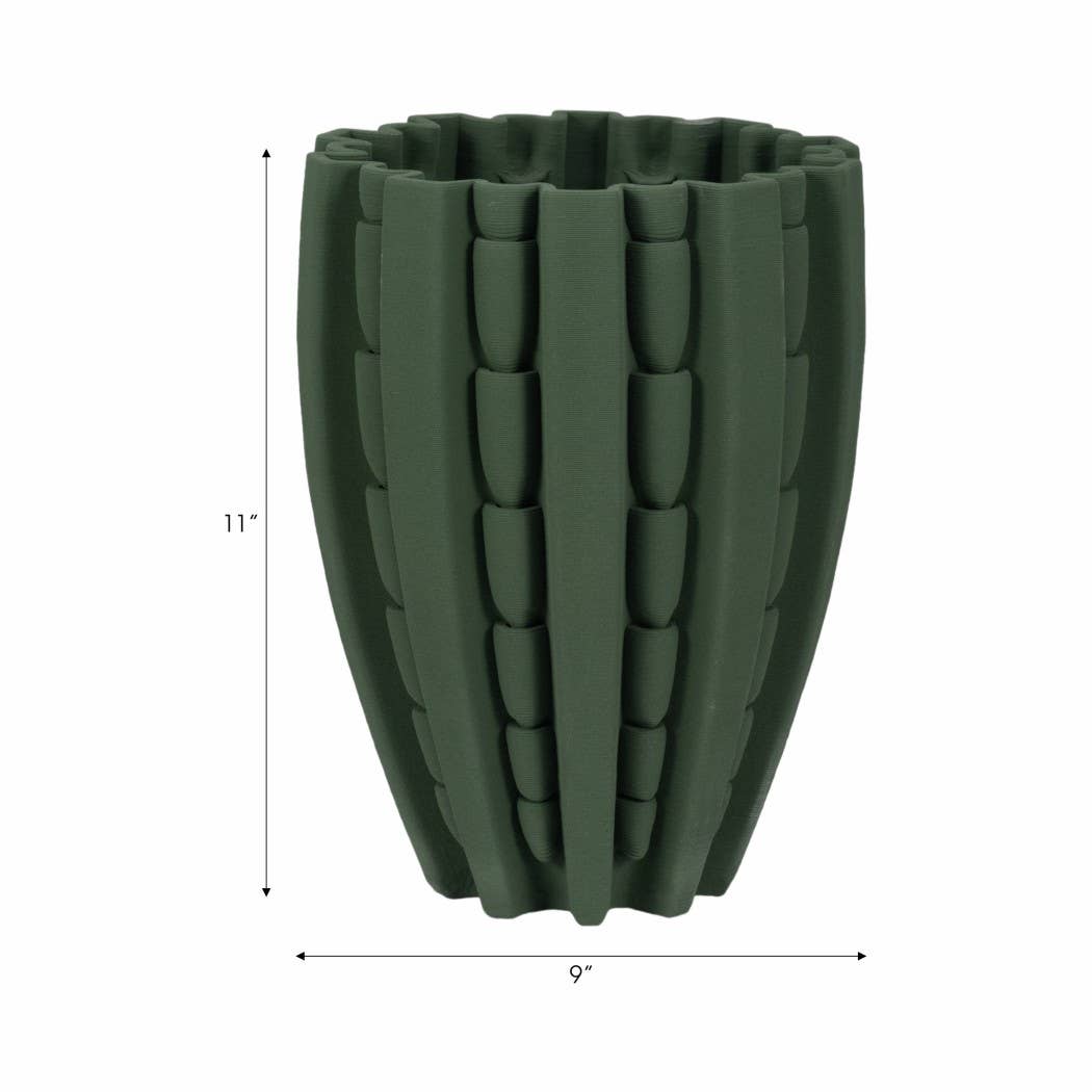 Decorative Vase - Green Porcelain 3D Printed Bold, 11 in.