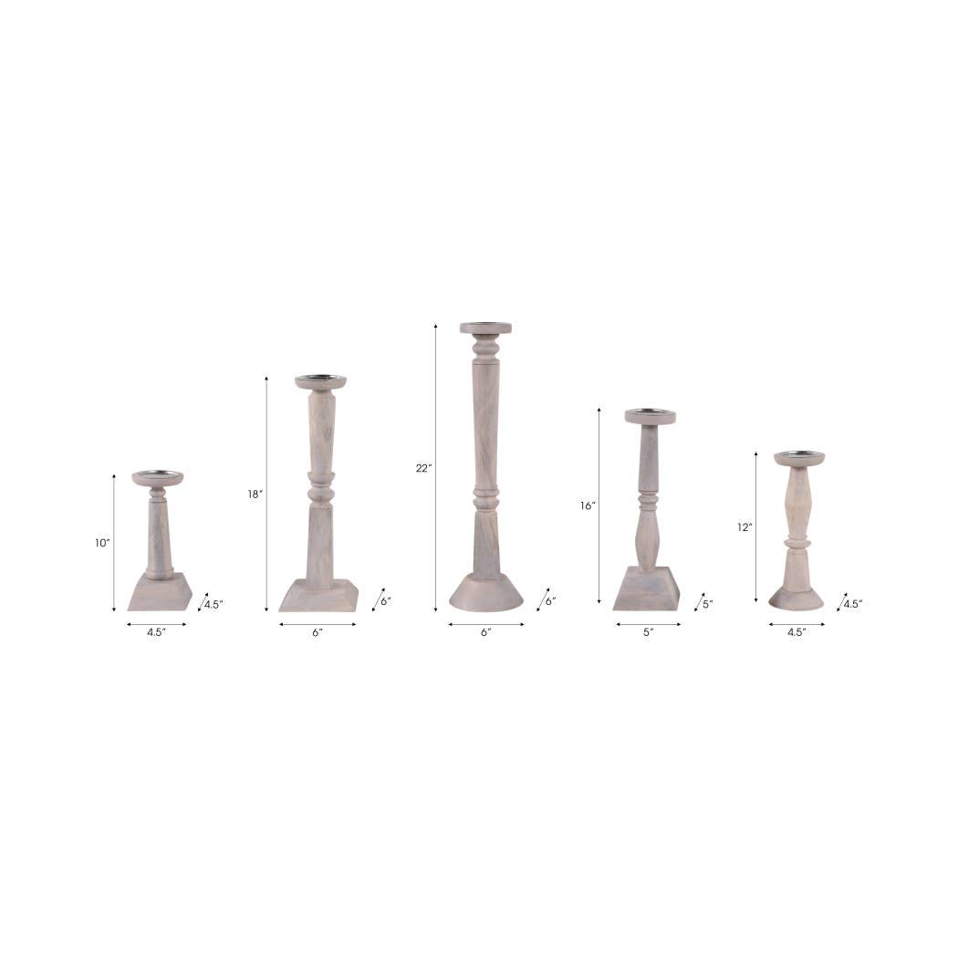 Candle Holders Set of 5 - Light Brown Mango Wood, 10-22 in.