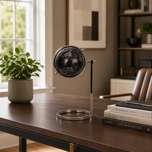 Decorative Globe - Black Metal Resin Sleek Ring Base, 14 in.