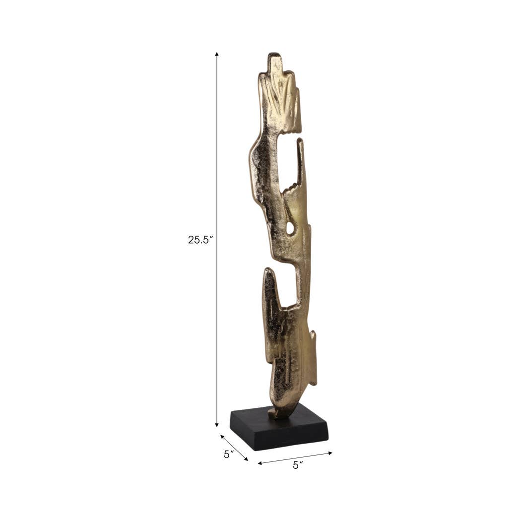 Decorative Object - Gold Metal Wood Post Statue, 26 in.