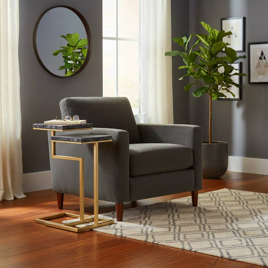 Side Table Set of 2 - Black Marble Metal C-Framed, 23/25 in.