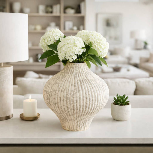 Decorative Vase - Gray Ceramic Elegant Curvy, 14 in.