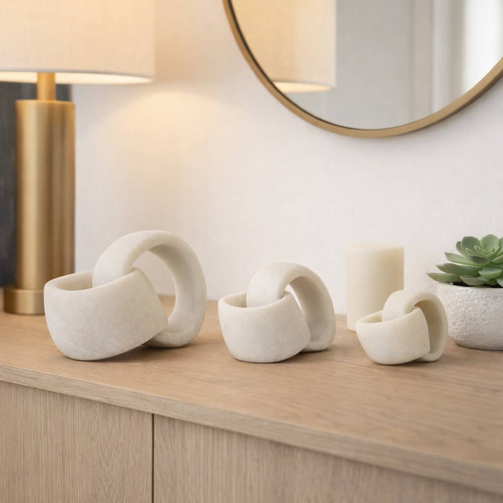 Sculptures Set of 3 - White Resin Linked Ring, 3/4/5 in.