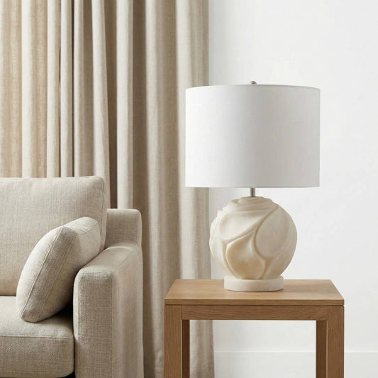 Table Lamp - Ivory Resin Metal with Round Base, 22 in.
