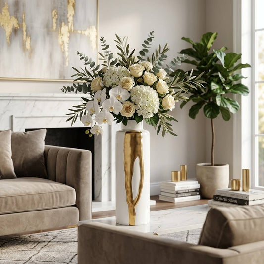 Decorative Vase - White/Gold Porcelain Glam Large, 21 in.