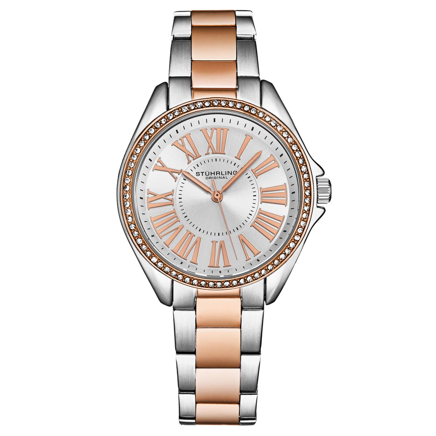 Stuhrling Original The Dynasty 4025 Women's Japanese Quartz Watch, 40mm, Silver Dial, Crystal-Accented Bezel