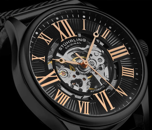 Stuhrling Original Atrium 3942M Men's Automatic Skeleton Watch, 42mm, Black Case